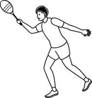 Modern continuous Single line drawing of young energetic man badminton player hit smashing shuttlecock illustration. line art design for badminton tournament poster. Playing badminton outline. vector