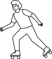 Rollerblading line art or outline illustration design vector