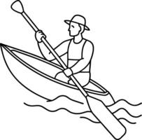 Canoeing line art design and outline illustration vector