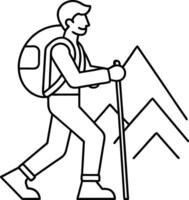 Tourist nature walk hike trekking life outline illustration design vector