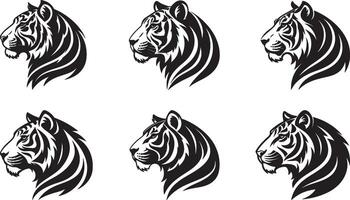 The animal of Tiger Head silhouette illustration design, icon and logo using black color. vector