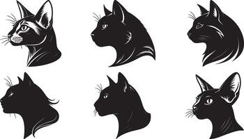 The animal of Cat Head silhouette bundle art illustration design, icon and logo using black color. vector