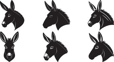 The animal of Donkey Head silhouette illustration design, Icon and logo using black color. vector