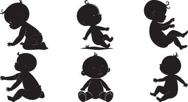 Baby silhouette bundle art, icon and logo illustration design using black color. vector