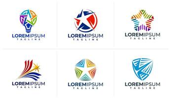 Set of colorful abstract spark star logo design vector