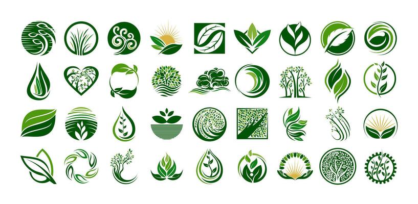 Set of natural tree leaf logo design