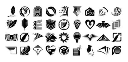 Abstract document feather pen logo branding set vector