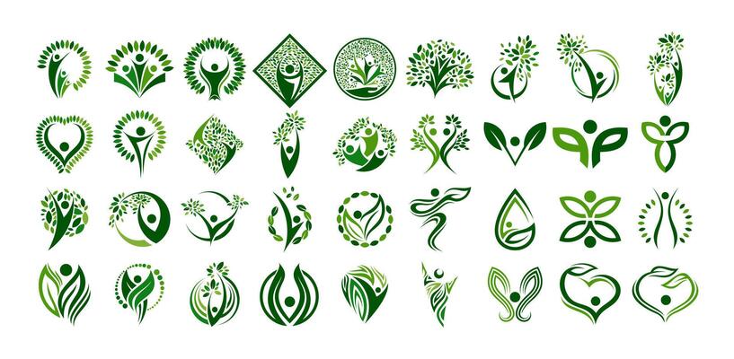 Abstract human tree leaf logo design set