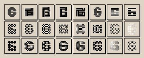 Modern pixel dot line number 6 logo set vector