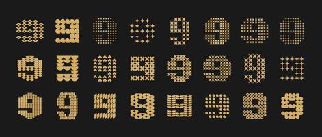 Elegant flat line abstract number 9 logo set vector