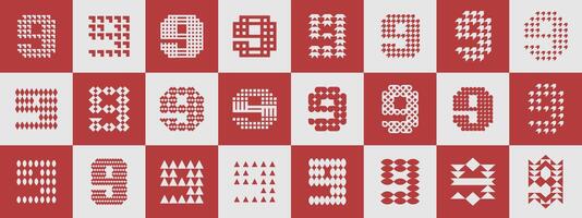 Modern flat abstract number 9 logo graphic set vector