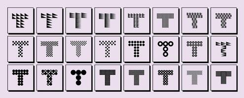 Abstract stripe line dots letter T logo design set vector