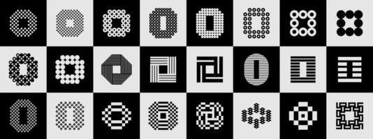 Modern pixel dots line letter O logo, number 0 set vector