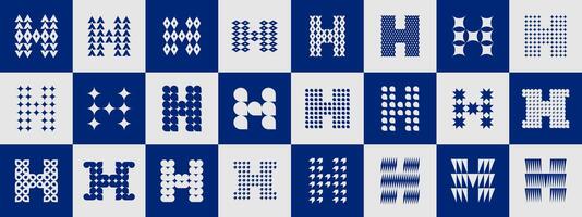 Flat shape geometric letter H logo design set vector