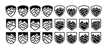 Set of abstract line mountain summit shield logo vector