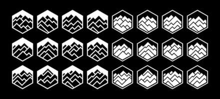 Simple line mountain peak hexagon logo set vector