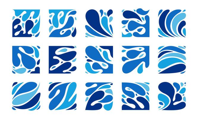 Colorful water splash square design set