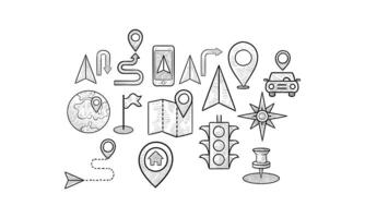 navigation icon handdrawn collection vector