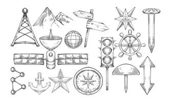 Maps and Navigation handdrawn collection vector