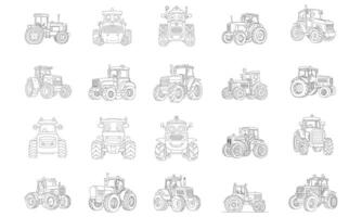 simple tractor coloring book page handdrawn collection vector