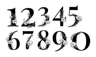 number floral font handdrawn collection vector