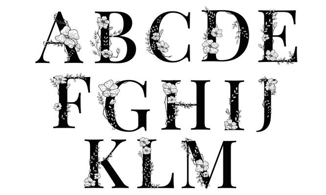 alphabet floral font handdrawn collection
