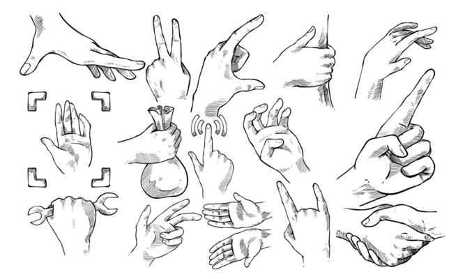 human hand gesture handdrawn collection