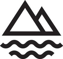 A black and white logo with mountains and waves vector