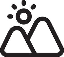 A black and white mountain with a sun icon simple design vector