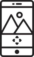 A black and white image of a smartphone with mountains on it vector