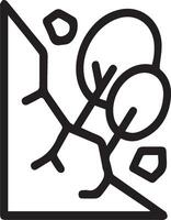 A black and white line drawing of a tree on the mountain vector