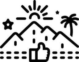 A black and white image of a mountain with palm trees and a thumbs up vector