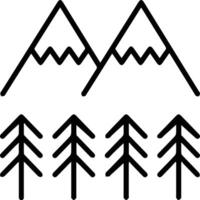 A black and white image of mountains and trees icon illustration vector