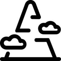 A black and white icon of a mountain with clouds vector