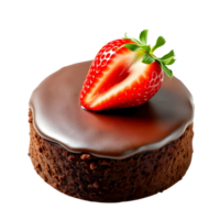 A chocolate cake with a strawberry on top png