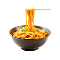A bowl of noodles with chopsticks on top png