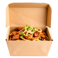 A box of noodles with meat and vegetables in it png