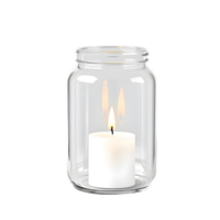 A clear glass jar with a lit candle inside png