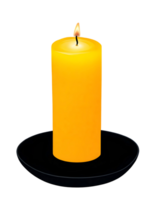 A single yellow candle is lit on a black plate png