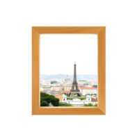 A wooden frame with a view of the eiffel tower png