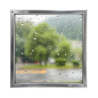 A view of a rain covered window with a tree in the background png