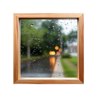 A window with rain drops on it and a street png
