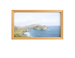 A wooden frame with a view of the ocean png