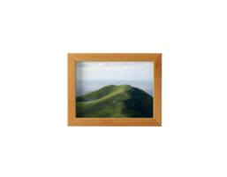 A picture frame with a view of a mountain png