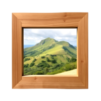 A picture frame with a view of a mountain png