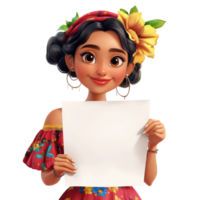Latin American Woman Holding Blank Paper for Customizable Usage on transparent background png