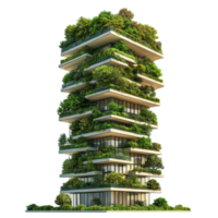 Modern Ecological Skyscraper Tower with Lush Greenery on transparent background png