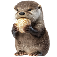 Playful Otter Holding a Shell for Creative Use on transparent background png