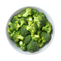 Healthy Top View of Fresh Broccoli in a Bowl on White Background on transparent background png