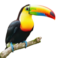 Vibrant Toucan Perched with Large Beak for Nature and Wildlife Themes on transparent background png